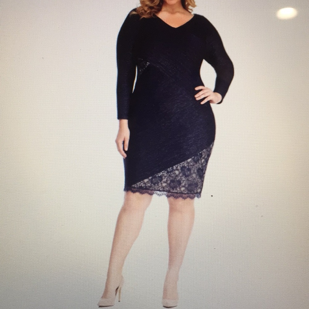 Size 16W metallic sheath dress London Times navy
